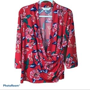 Red Floral Print Wrap Top